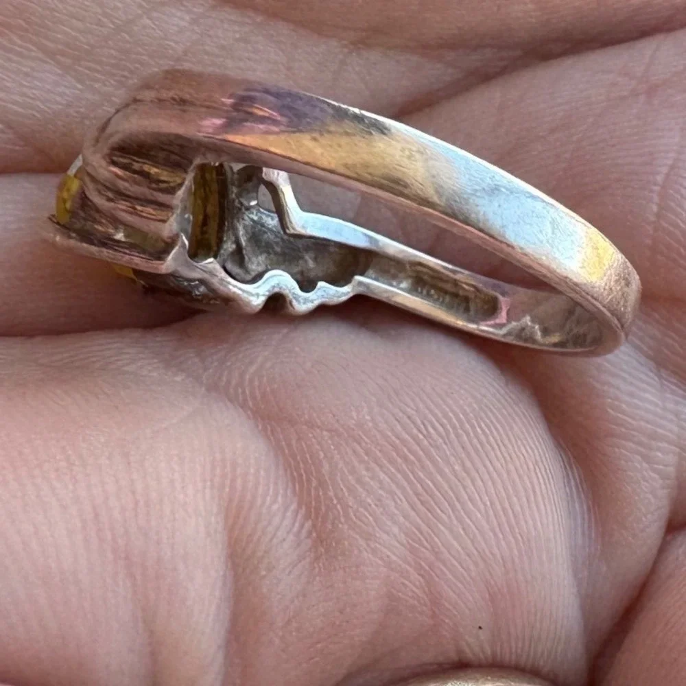 Vintage Sterling Silver Yellow Heart Shaped Citrine Stone Statement Ring Dainty